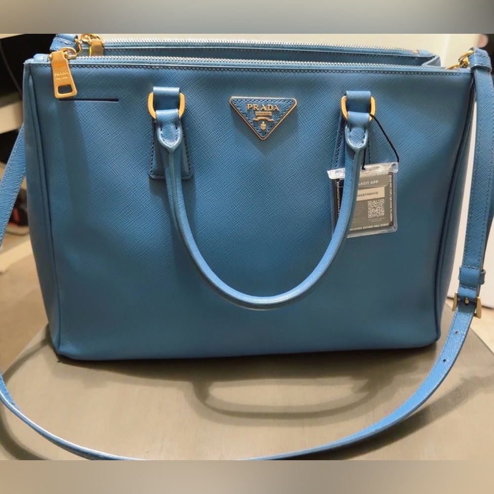 Authentic blue Prada saffiano leather tote